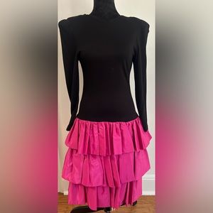 Vintage 80s prom Katie Petites Mfg Longsleeve party dress with shoulder pads